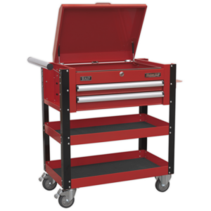 Superline PRO® Heavy-Duty Mobile Tool & Parts Trolley with Lockable Top & 2 Drawers - Red Vinny Byrne Superline PRO® Heavy-Duty Mobile Tool & Parts Trolley with Lockable Top & 2 Drawers - Red