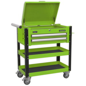 Superline PRO® Heavy-Duty Mobile Tool & Parts Trolley with Lockable Top & 2 Drawers - Green Vinny Byrne Superline PRO® Heavy-Duty Mobile Tool & Parts Trolley with Lockable Top & 2 Drawers - Green