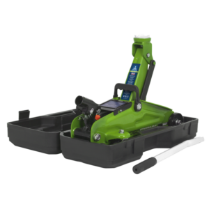Short Chassis Trolley Jack with Storage Case 2 Tonne - Green Vinny Byrne Short Chassis Trolley Jack with Storage Case 2 Tonne - Green