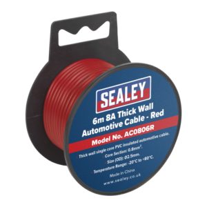 8A Thick Wall Automotive Cable 6m - Red Vinny Byrne 8A Thick Wall Automotive Cable 6m - Red