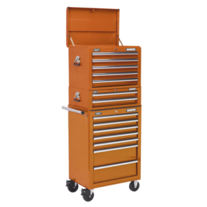 Superline PRO® Topchest, Mid-Box Tool Chest & Rollcab Combination 14 Drawer - Orange Vinny Byrne Superline PRO® Topchest, Mid-Box Tool Chest & Rollcab Combination 14 Drawer - Orange