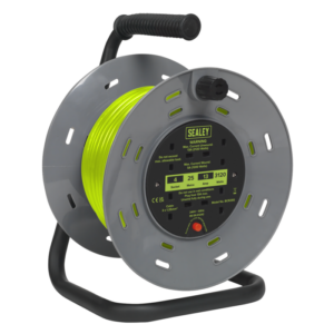 25m Cable Reel with Thermal Trip 4 x 230V - Hi-Vis Green
