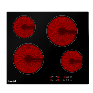 Baridi Integrated Ceramic Hob with 4 Cooking Zones 60cm - Black Glass Vinny Byrne Baridi Integrated Ceramic Hob with 4 Cooking Zones 60cm - Black Glass