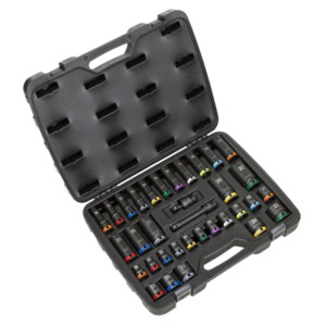 Lock-On&trade; Standard & Deep Impact Socket Set 34pc 1/2"Sq Drive 6pt Metric
