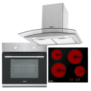 Baridi Integrated Ceramic Hob with 4 Cooking Zones, Integrated Fan-Assisted Electric Oven & Curved Glass Cooker Hood with Carbon Filters & LED Lights Vinny Byrne Baridi Integrated Ceramic Hob with 4 Cooking Zones, Integrated Fan-Assisted Electric Oven & Curved Glass Cooker Hood with Carbon Filters & LED Lights
