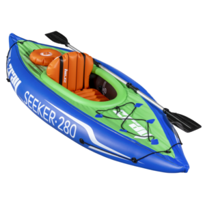 Dellonda Inflatable One-Person Kayak/Canoe Set with Pump, Carry Bag & Aluminium Oar - Blue/Green Vinny Byrne Dellonda Inflatable One-Person Kayak/Canoe Set with Pump, Carry Bag & Aluminium Oar - Blue/Green
