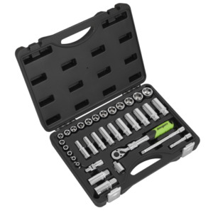 Siegen Extendable Ratchet Socket Set 3/8"Sq Drive 34pc Vinny Byrne Siegen Extendable Ratchet Socket Set 3/8"Sq Drive 34pc