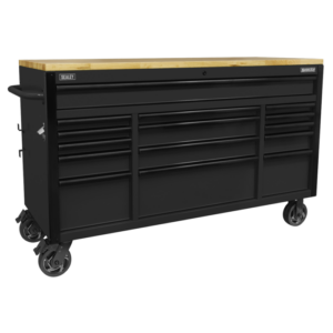 Superline PRO® Black Edition Mobile Trolley with Wooden Worktop 15 Drawer 1549mm Vinny Byrne Superline PRO® Black Edition Mobile Trolley with Wooden Worktop 15 Drawer 1549mm