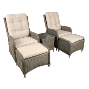 Dellonda Chester Rattan Wicker Outdoor Recliner Loungers & Table Set 5pc Vinny Byrne Dellonda Chester Rattan Wicker Outdoor Recliner Loungers & Table Set 5pc